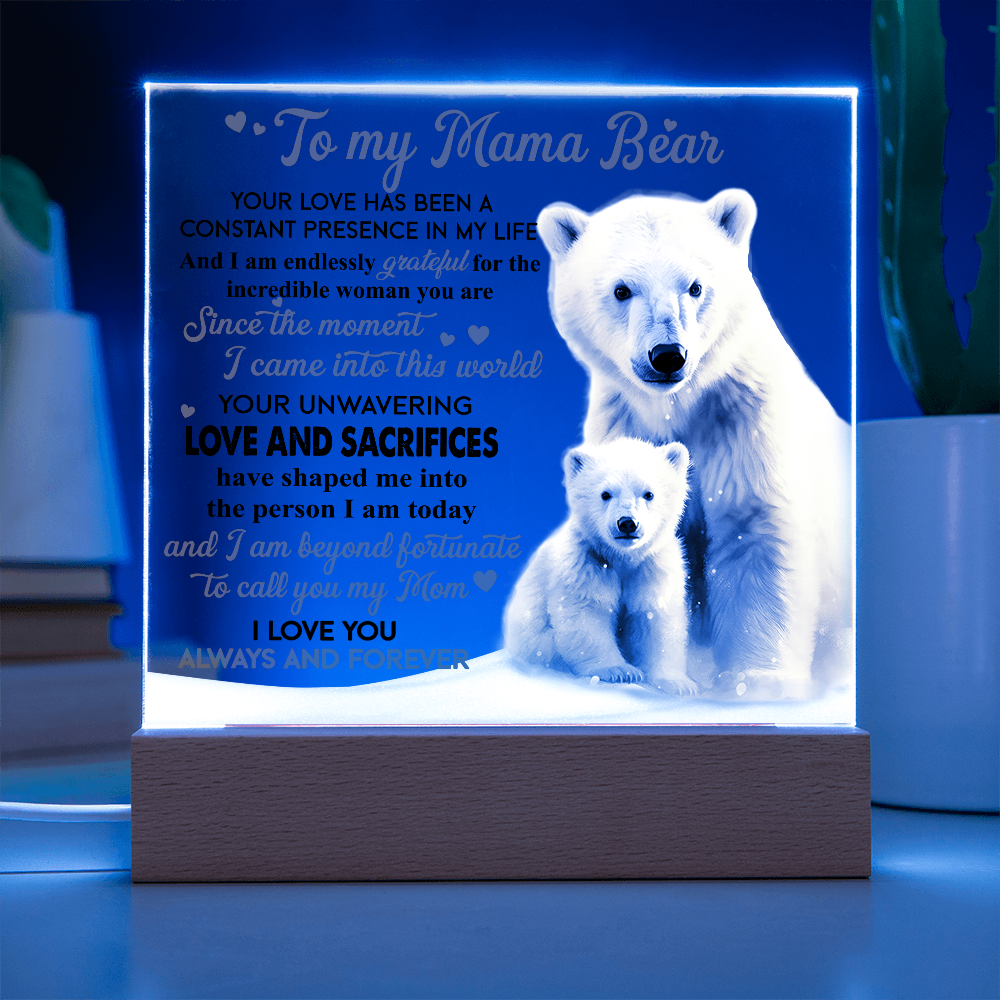 To My Mama Bear Acrylic Plaque – Polar Bear LED Light Gift | Heartfelt “Always and Forever” Keepsake for Mom
