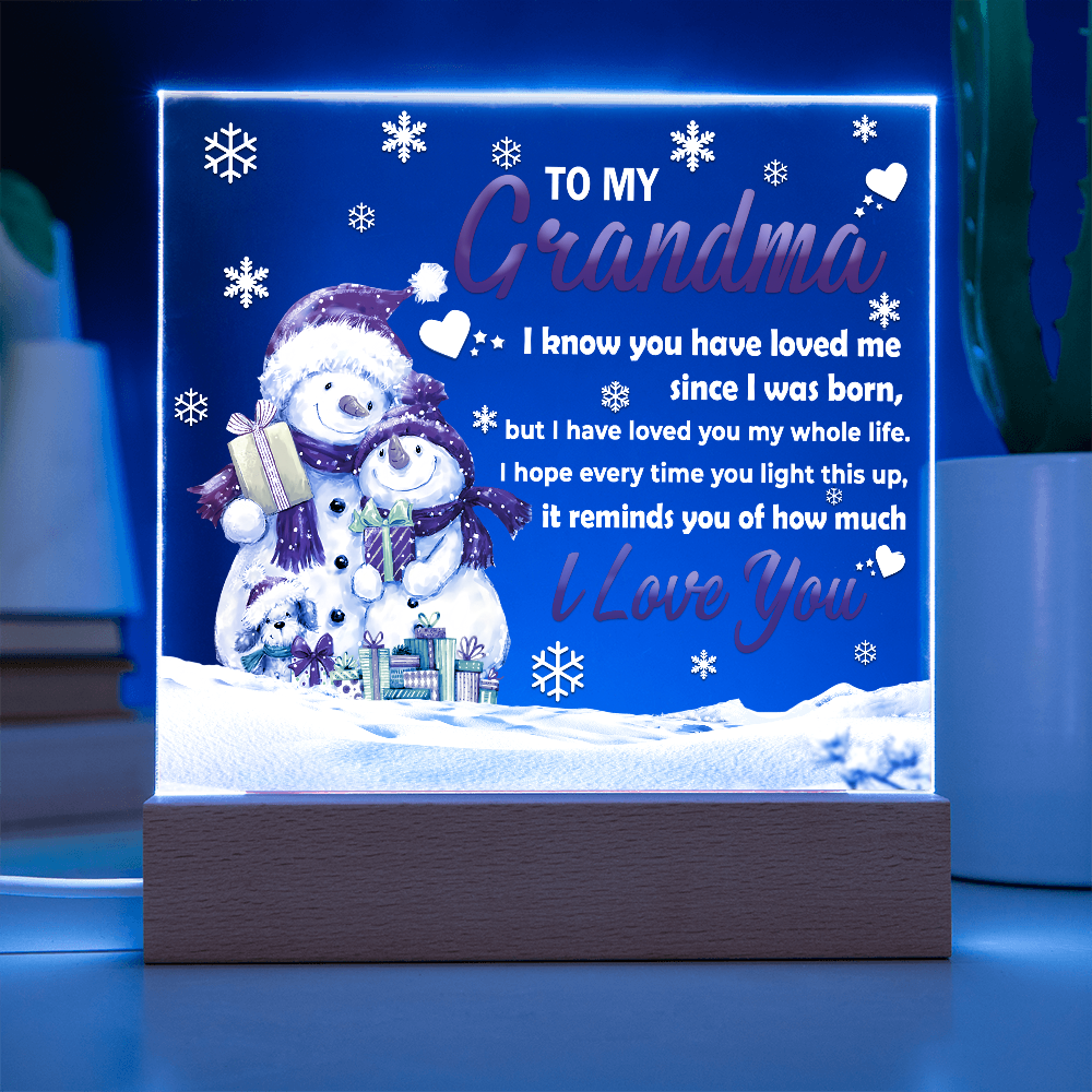To My Grandma Acrylic Plaque – Snowman Family LED Light Gift | Heartfelt “I Love You” Christmas Keepsake for Grandmother