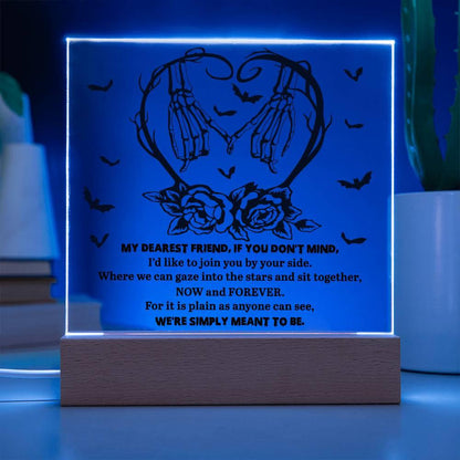 Soulmate Halloween - We Are Meant To Be - Acrylic Square Plaque with LED Wooden Base - Mallard Moon Gift Shop