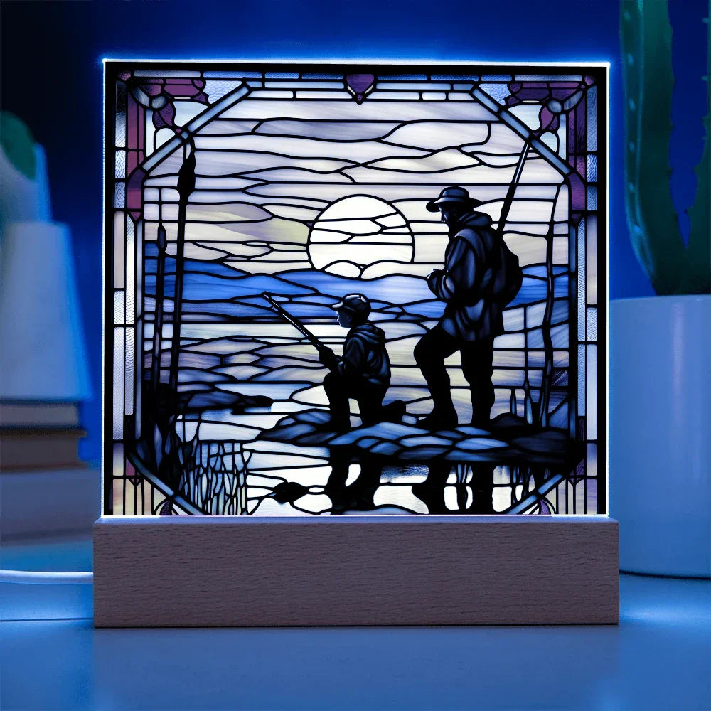 Father and Son Duck Hunting - Stained Glass Style LED Acrylic Plaque – A Meaningful Gift for Hunters and Outdoorsmen