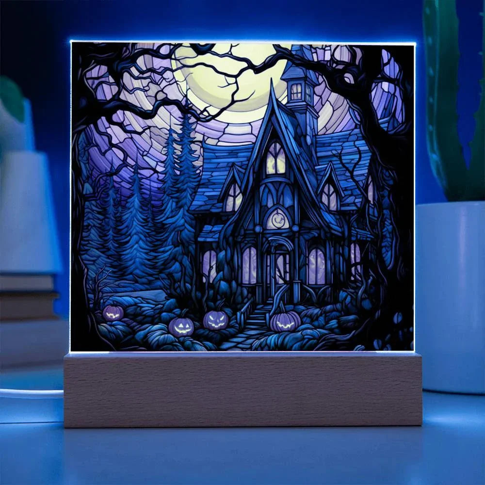 Ghoulish Mansion: Halloween Acrylic Plaque Spooky Haunted House Table-top Decor