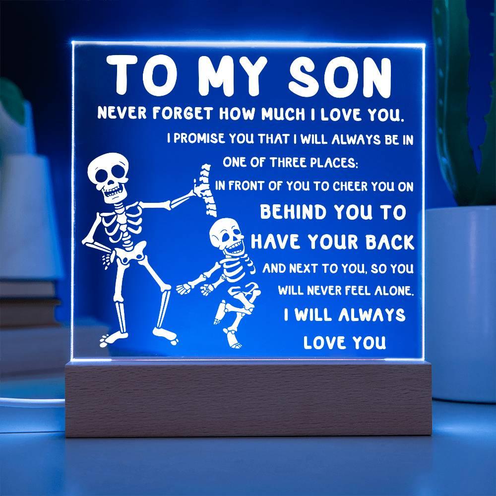 Son - Never Feel Alone Halloween Acrylic Square Plaque with LED Wooden Base - Mallard Moon Gift Shop