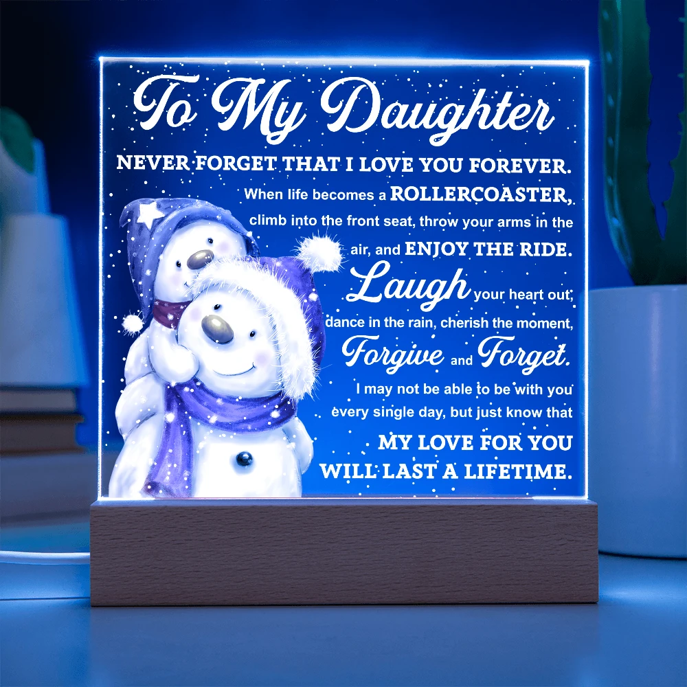To My Daughter Snowman Acrylic Plaque – Winter Christmas Gift from Mom or Dad | “Love You Forever” LED Light Display