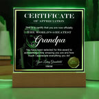 World’s Greatest Grandpa Certificate Acrylic Plaque – Personalized Appreciation Gift with LED Light Base
