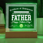 Funny Personalized Father's Day Gift "World’s Greatest Farter" Certificate Acrylic Plaque with LED Light Base