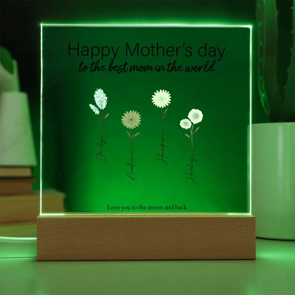 Mother Personalized Acrylic Plaque - Mom's Garden with Custom Message and Name Flowers - Mallard Moon Gift Shop
