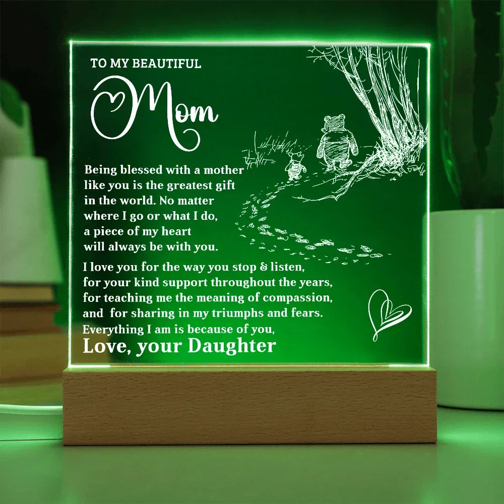 To My Beautiful Mom - Personalized LED Lighted Acrylic Plaque Keepsake - The Greatest Gift