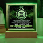 Father of the Year Award Acrylic Plaque with LED Light Base – Funny Best Dad Ever Gift from Kids – Selflessness and Devotion Tribute – Father's Day Display Sign – USB or Battery Option