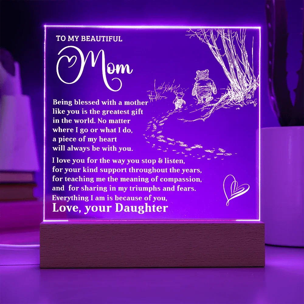 To My Beautiful Mom - Personalized LED Lighted Acrylic Plaque Keepsake - The Greatest Gift