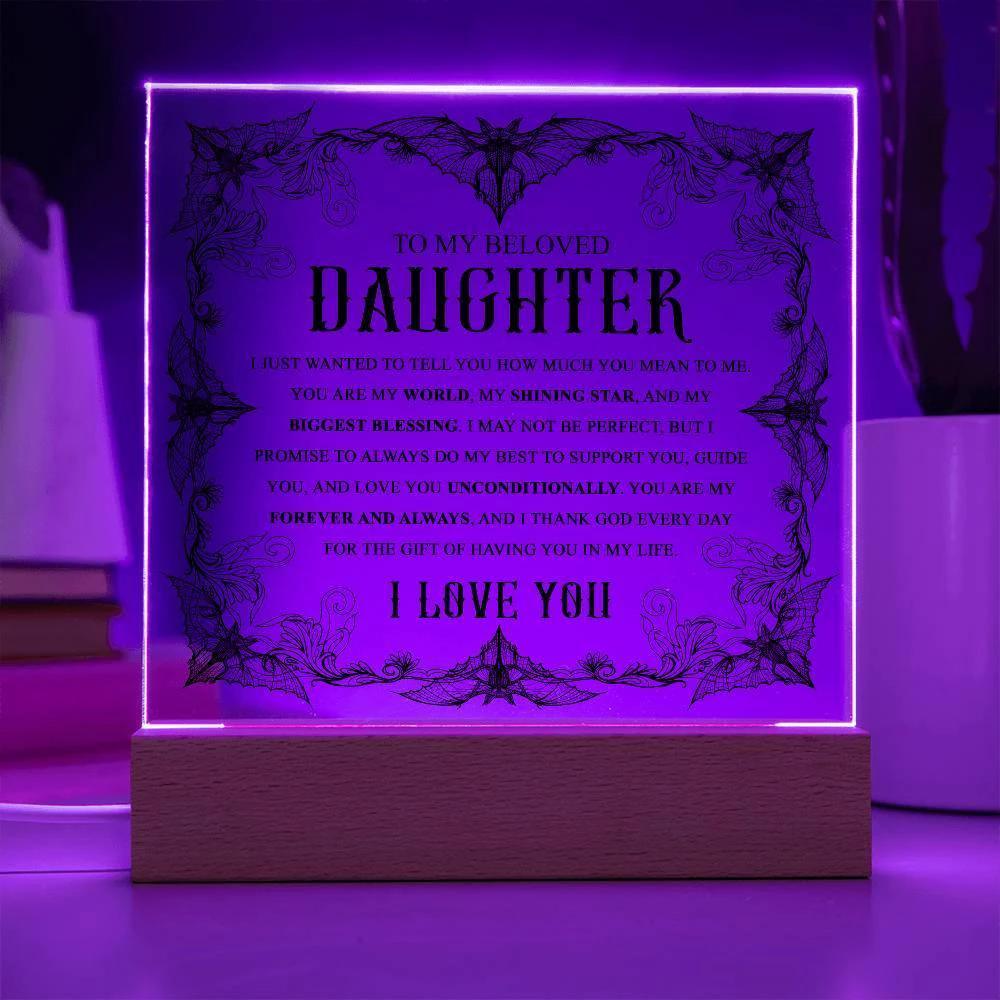 Daughter - Biggest Blessing Halloween Acrylic Square Plaque with LED Wooden Base