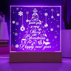 Merry Christmas & Happy New Year Acrylic Plaque – Elegant Holiday LED Light Décor | Festive Tree Design Gift