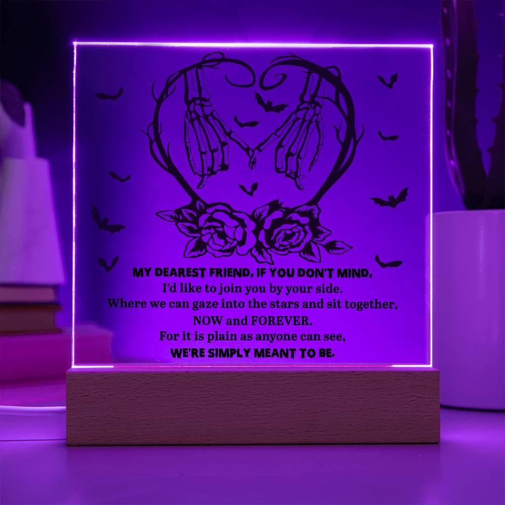 Soulmate Halloween - We Are Meant To Be - Acrylic Square Plaque with LED Wooden Base - Mallard Moon Gift Shop