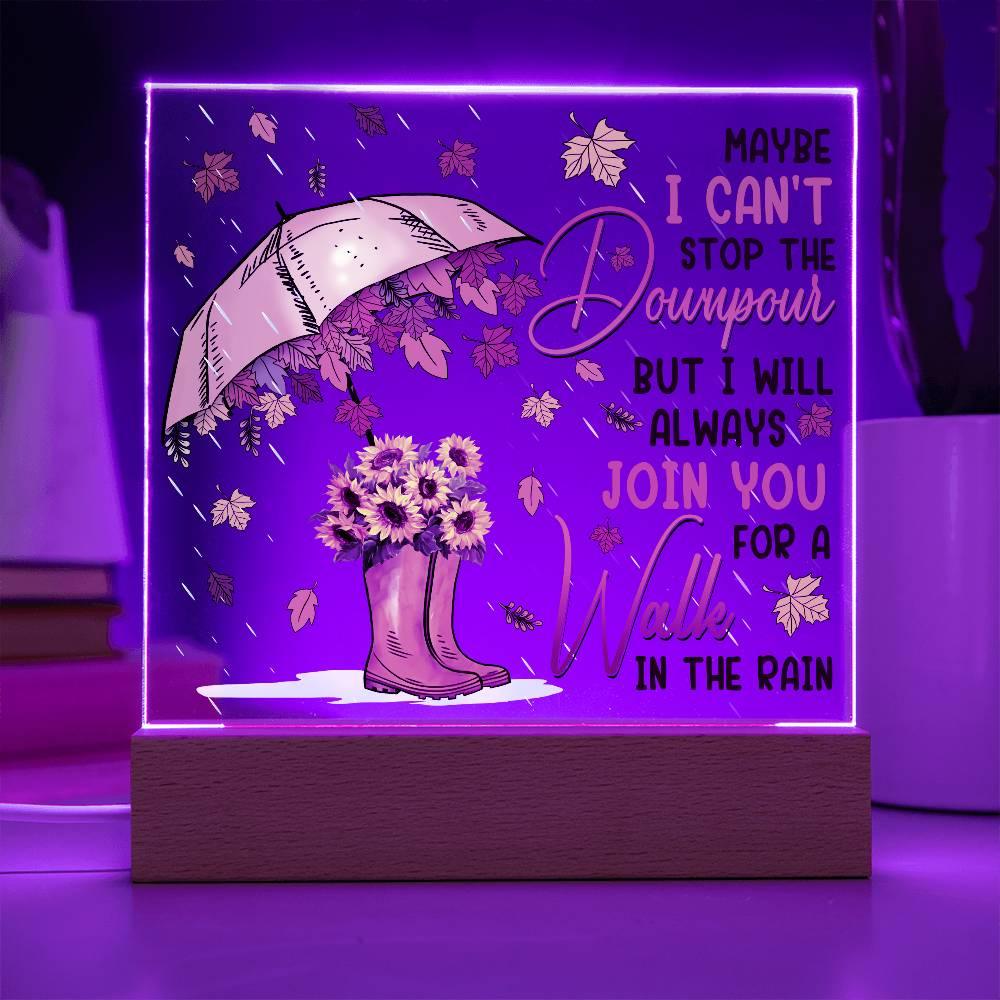 Best Friend Join You for a Walk in the Rain Acrylic Square Plaque with LED Wood Base - Mallard Moon Gift Shop