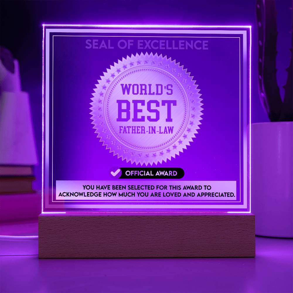 Gift for Father-in-Law Seal of Excellence Award World's Best Father-in-Law Acrylic Plaque - Mallard Moon Gift Shop