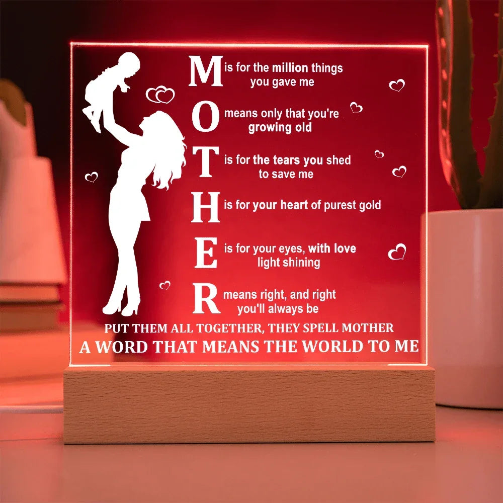 Mother Acrylic LED Plaque – A Word That Means the World to Me | Heartfelt Mother's Day Gift