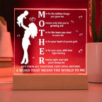 Mother Acrylic LED Plaque – A Word That Means the World to Me | Heartfelt Mother's Day Gift
