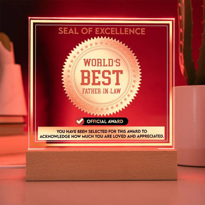 Gift for Father-in-Law Seal of Excellence Award World's Best Father-in-Law Acrylic Plaque - Mallard Moon Gift Shop