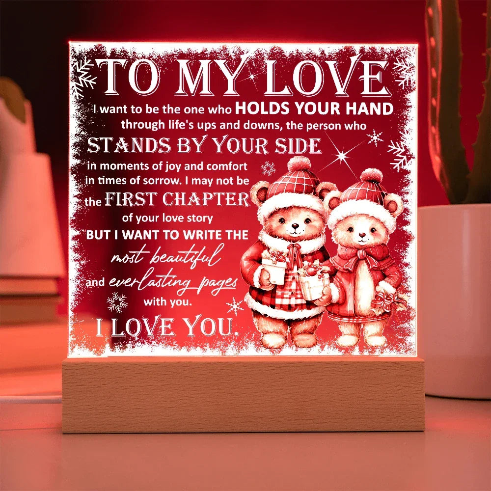 To My Love Acrylic Plaque – Romantic Winter Bears LED Light Gift | Christmas Love Keepsake for Him or Her
