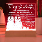 Soulmate Acrylic Plaque – Penguin Couple LED Light Gift | Romantic “You Complete Me” Christmas Keepsake