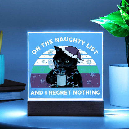 Christmas Santa's Naughty List Acrylic Square Plaque with LED Wooden Base - Mallard Moon Gift Shop