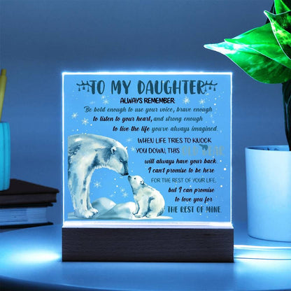 Daughter - This Old Bear Acrylic Square Plaque with LED Wooden Base - Mallard Moon Gift Shop