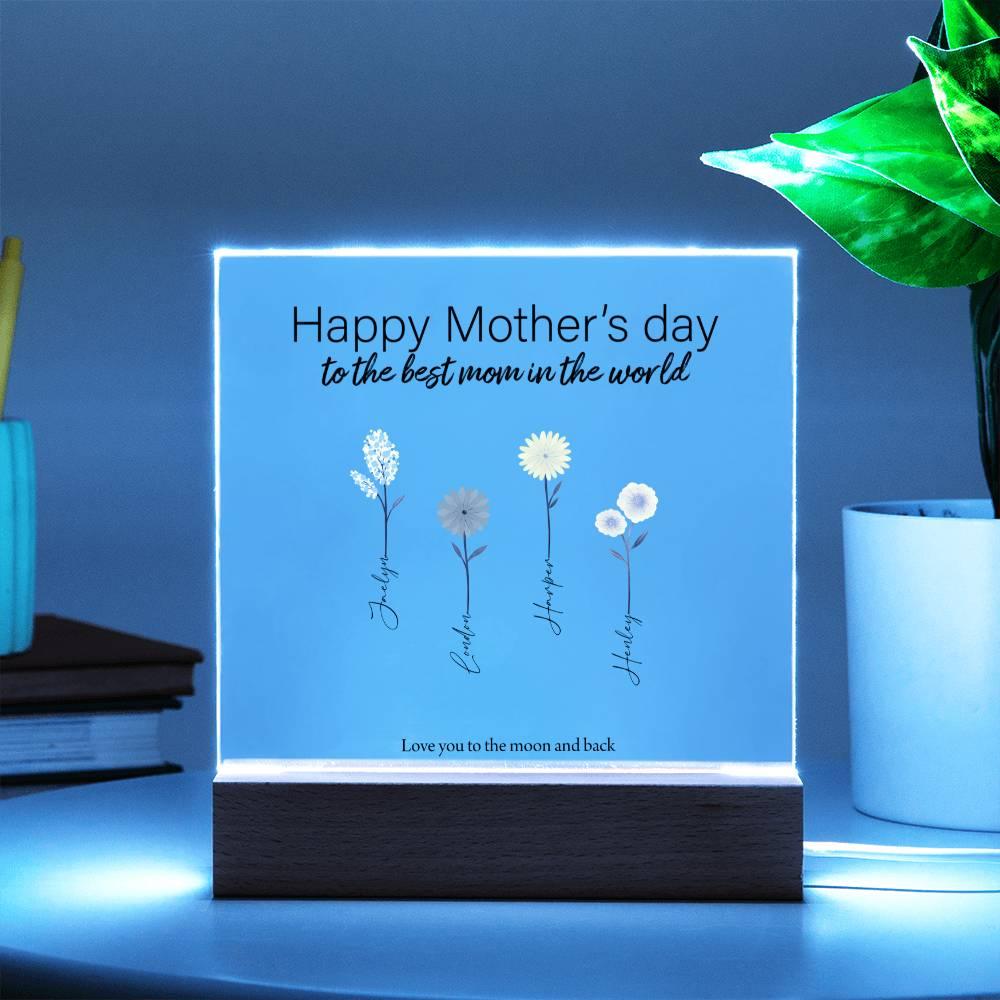 Mother Personalized Acrylic Plaque - Mom's Garden with Custom Message and Name Flowers - Mallard Moon Gift Shop