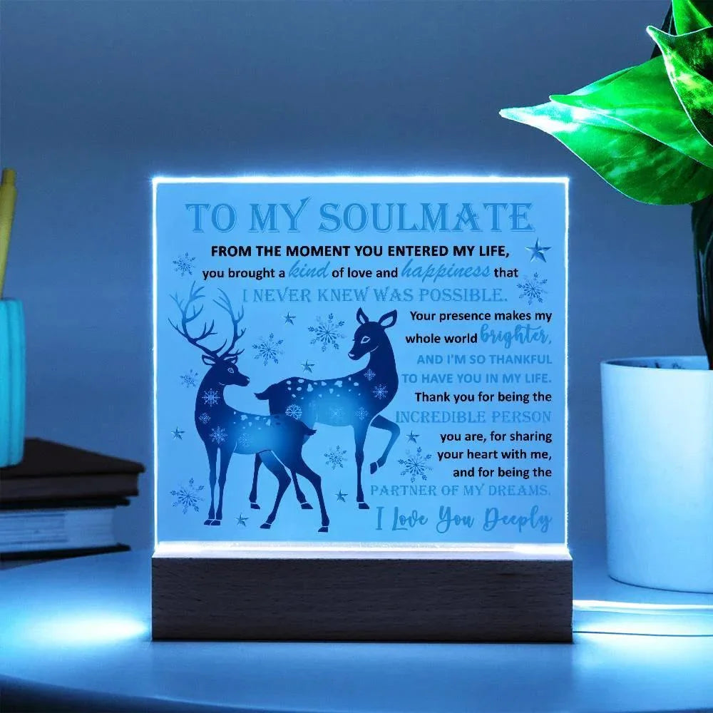Soulmate - Partner Of Dreams Acrylic Plaque with LED Lighted Wooden Base