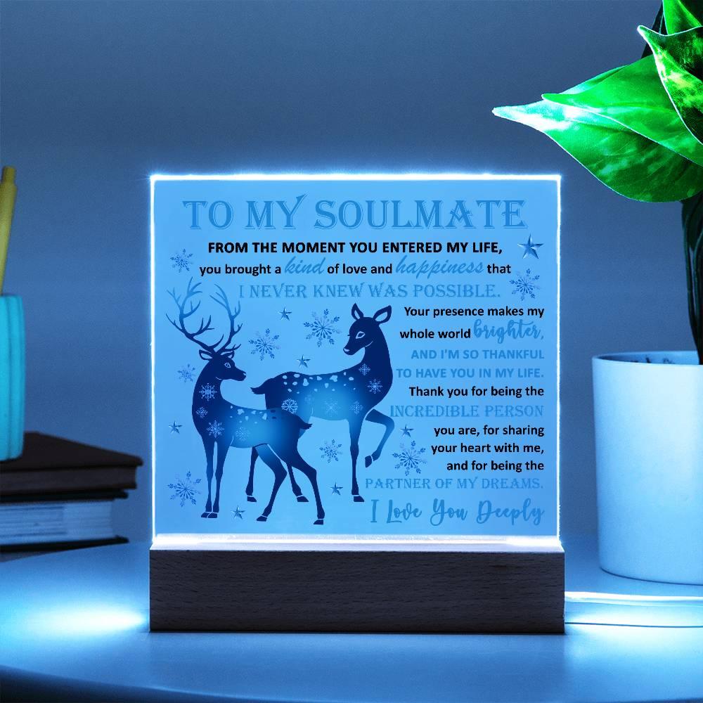 Soulmate - Partner Of Dreams Acrylic Plaque with LED Lighted Wooden Base - Mallard Moon Gift Shop