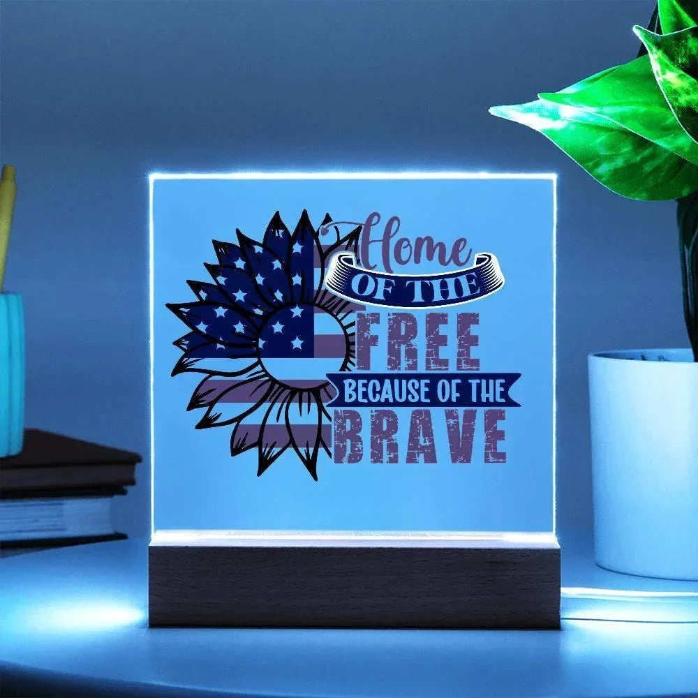 Patriotic Sunflower Home of the Free Because of the Brave Acrylic Plaque