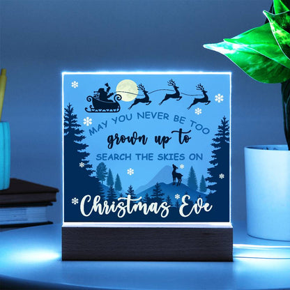 May You Never be too Old to Search the Skies on Christmas Eve Acrylic Plaque with Lighted LED Wooden Base - Mallard Moon Gift Shop