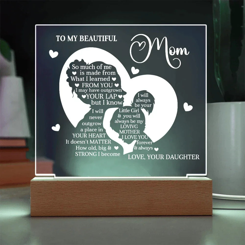 To My Beautiful Mom – Heartfelt Acrylic Plaque Gift from Daughter | Forever Your Little Girl LED Keepsake