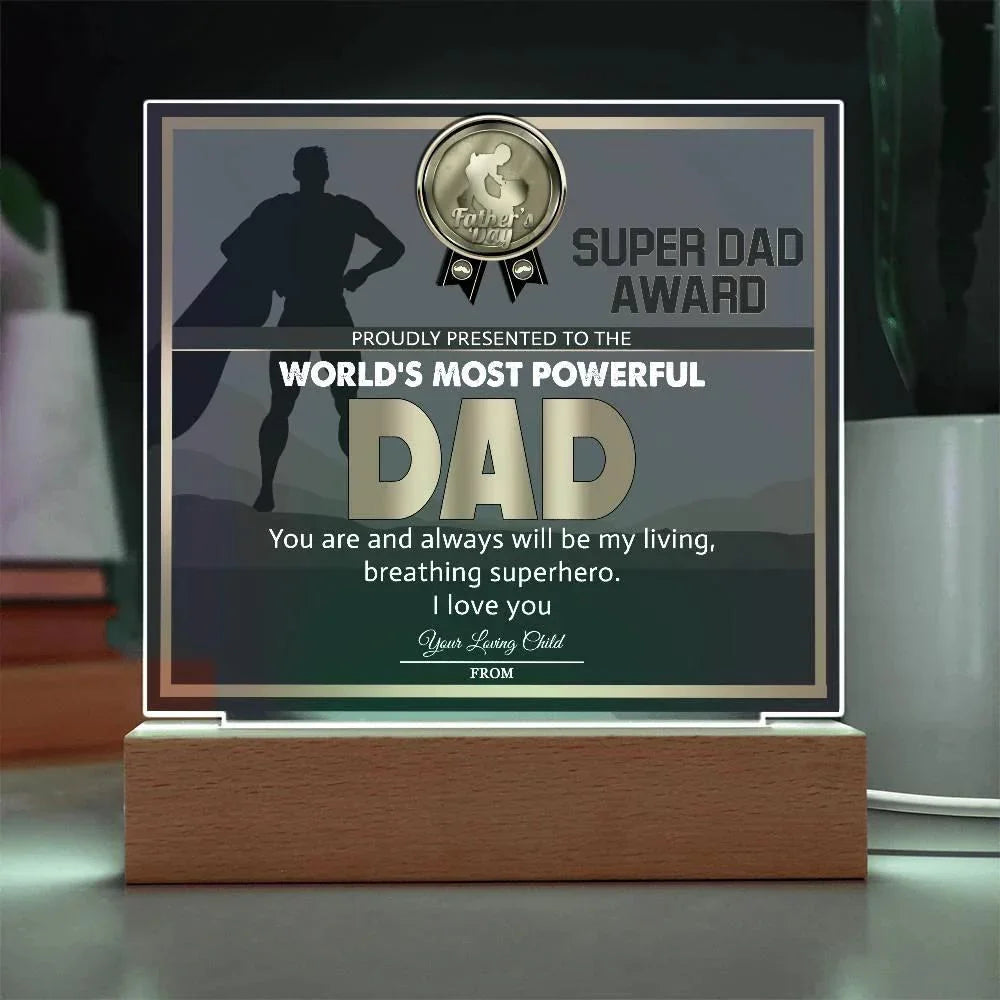 Super Dad Award World's Most Powerful Dad Personalized Acrylic Plaque