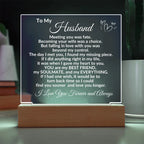 Personalized Acrylic Plaque for Husband – "To My Husband" Romantic Message – Custom Name Gift for Him from Wife – Sentimental Keepsake for Anniversary, Birthday, or Father's Day