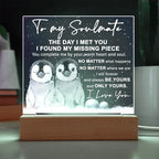 Soulmate Acrylic Plaque – Penguin Couple LED Light Gift | Romantic “You Complete Me” Christmas Keepsake