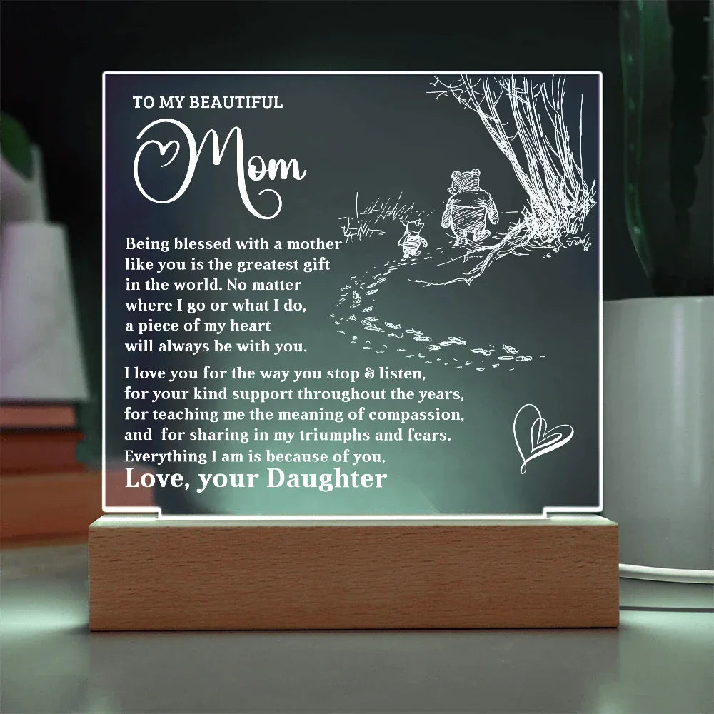 To My Beautiful Mom - Personalized LED Lighted Acrylic Plaque Keepsake - The Greatest Gift