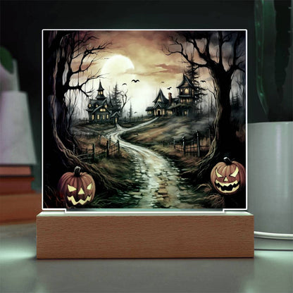 Twilight Terrace: Eerie Mansion Halloween Acrylic Plaque - Mallard Moon Gift Shop