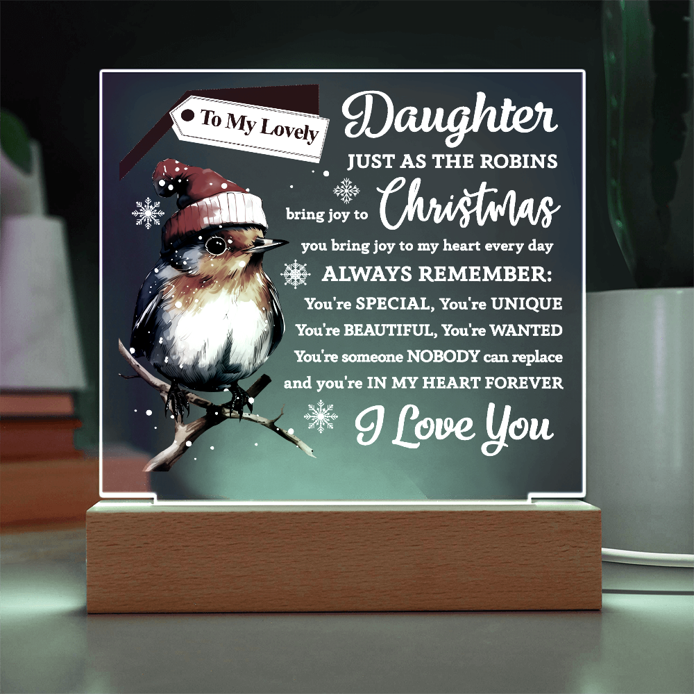 To My Lovely Daughter Robin Acrylic Plaque – Christmas LED Light Gift from Mom or Dad | Heartfelt Holiday Keepsake