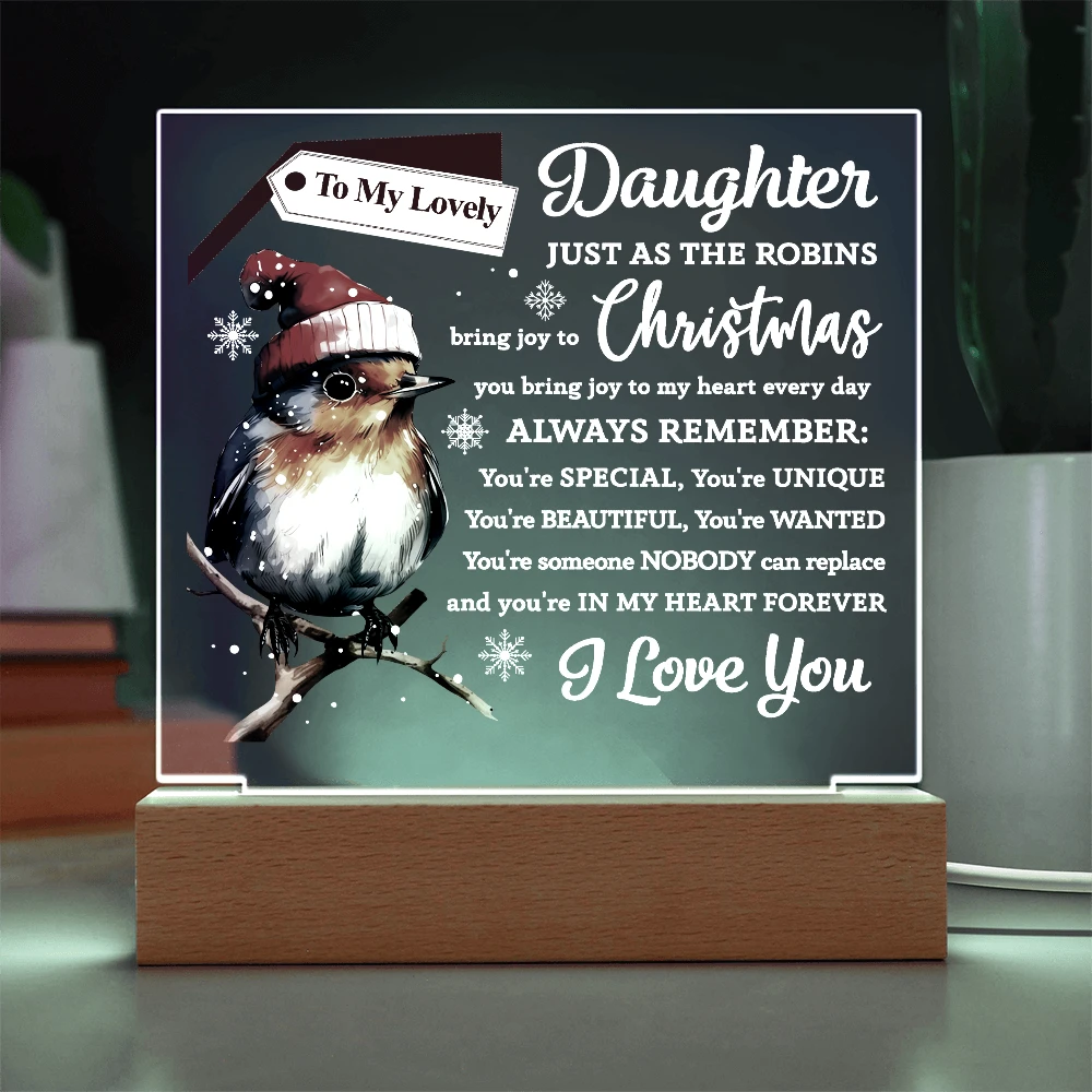To My Lovely Daughter Robin Acrylic Plaque – Christmas LED Light Gift from Mom or Dad | Heartfelt Holiday Keepsake