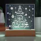 Merry Christmas & Happy New Year Acrylic Plaque – Elegant Holiday LED Light Décor | Festive Tree Design Gift