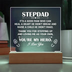 Stepdad Acrylic LED Plaque – “You're My Hero” Personalized Gift with Custom Name for Father's Day, Birthday, or Christmas