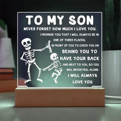 Son - Never Feel Alone Halloween Acrylic Square Plaque with LED Wooden Base - Mallard Moon Gift Shop