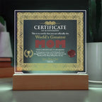 World's Greatest Mom Personalized Certificate – LED Acrylic Plaque Gift for Mother's Day