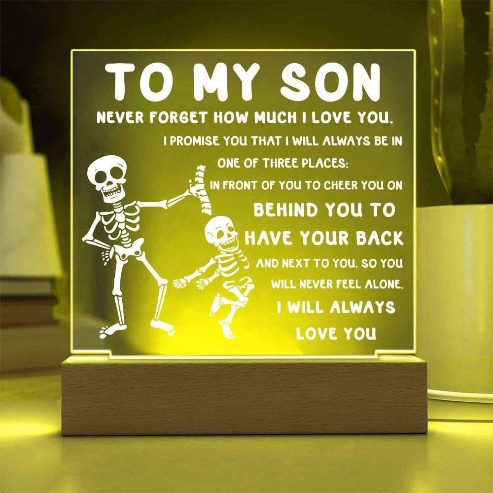 Son - Never Feel Alone Halloween Acrylic Square Plaque with LED Wooden Base - Mallard Moon Gift Shop