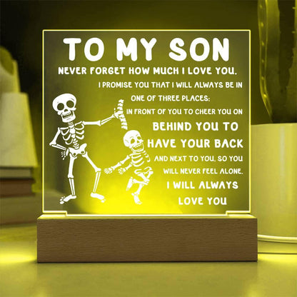 Son - Never Feel Alone Halloween Acrylic Square Plaque with LED Wooden Base - Mallard Moon Gift Shop