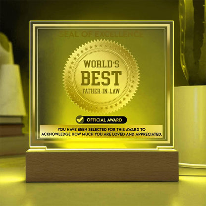 Gift for Father-in-Law Seal of Excellence Award World's Best Father-in-Law Acrylic Plaque - Mallard Moon Gift Shop
