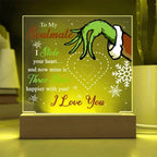 Soulmate Gift - Stole My Heart - Christmas Acrylic Plaque with Lighted LED Wooden Base
