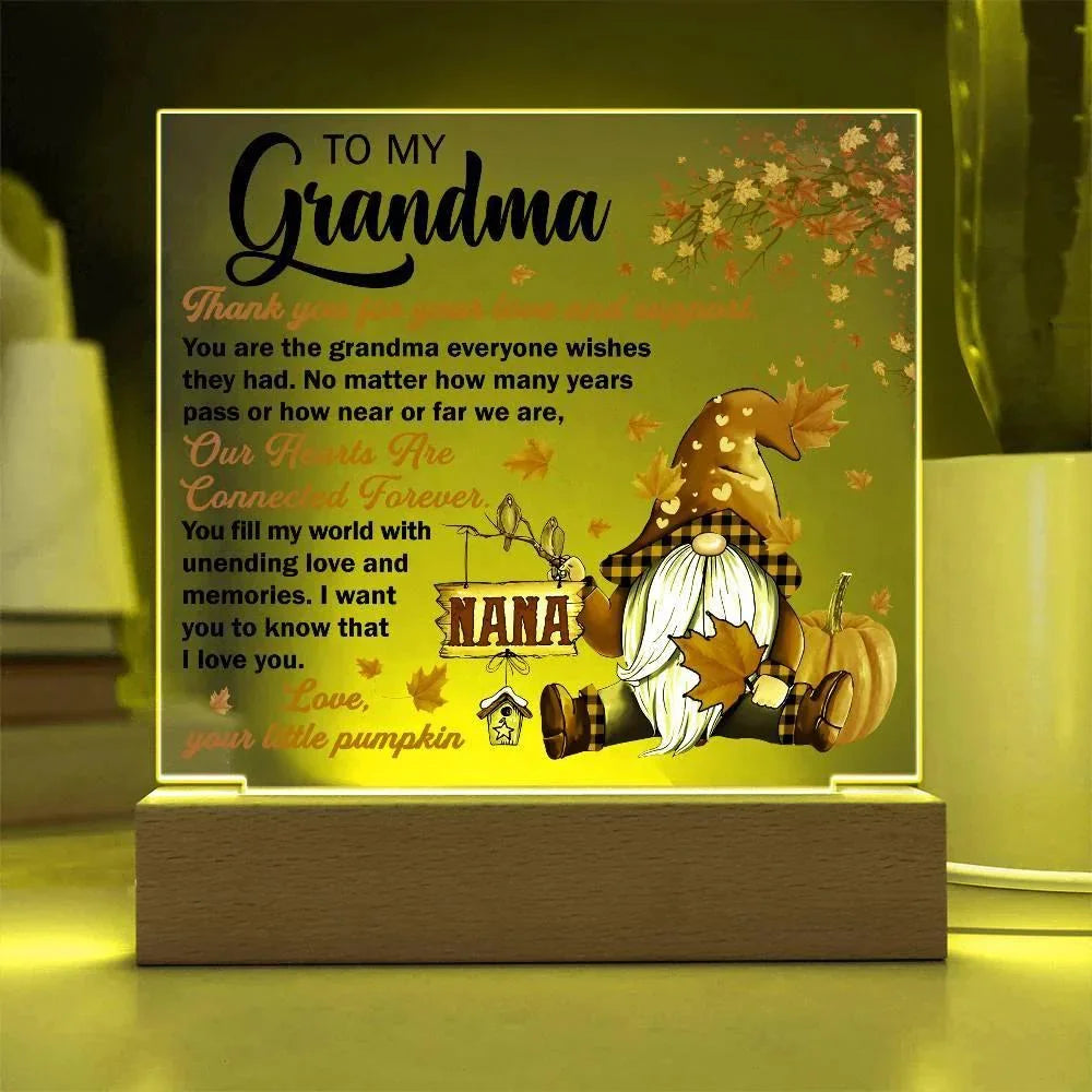 Grandma - Thank You for Your Love And Support Acrylic Square Plaque with LED Wooden Base