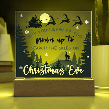 May You Never be too Old to Search the Skies on Christmas Eve Acrylic Plaque with Lighted LED Wooden Base - Mallard Moon Gift Shop