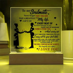 Soulmate - Every Beat of My Heart Acrylic Plaque with Lighted LED Wooden Base