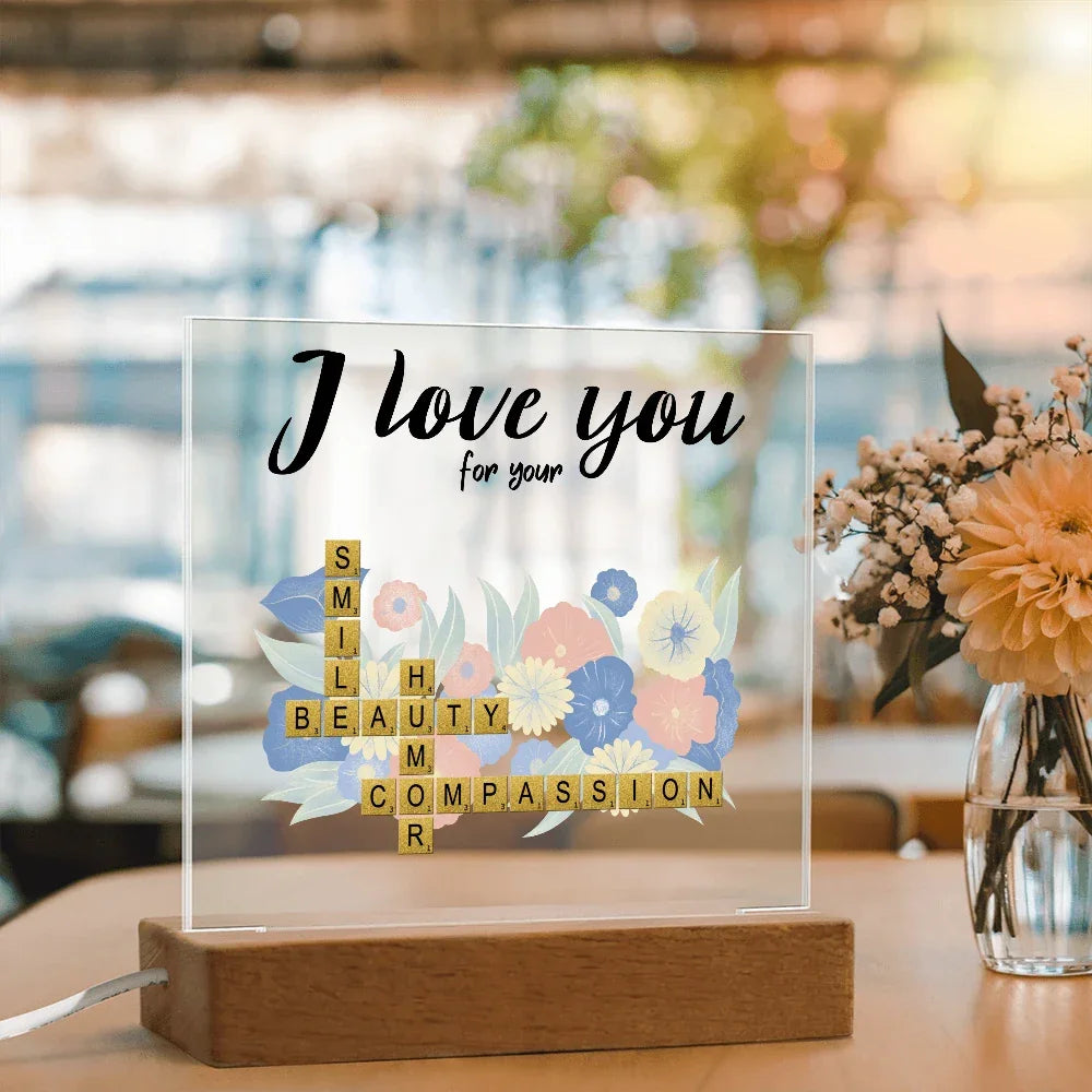Personalized Crossword Puzzle Acrylic Plaque - Valentine's Day, Anniversary, Birthday Gift for Soulmates